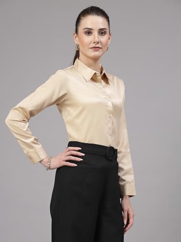 Image of Style Quotient Women Olive Satin Regular Formal Shirt