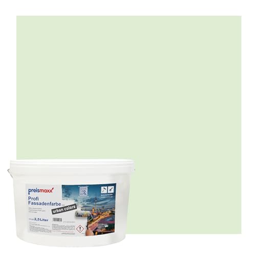 Preismaxx Profi Fassadenfarbe urban colors, bunte Außenfarbe, grün, eisgrün, ice green 2,5L, matte, wasserabweisende Aussen-Dispersion, hohe Wasserdampfdurchlässigkeit