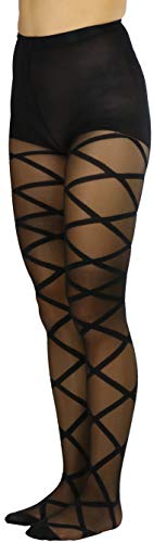 ToBeInStyle Women's Strappy Zig Zag Lace Up Bandage Print Fashion Goth Tights3