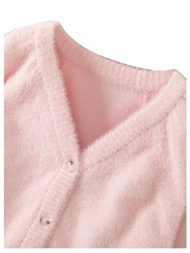 SHENHE Girl's V Neck Button Down Long Sleeve Fuzzy Cardigan Casual Cute Sweater Top4