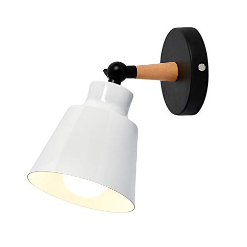 Moderno Apliques de Pared Lámpara Metal Industrial Retro Hierro Luz de Pared Base de Madera Art Deco E27 Base Iluminación interior para Dormitorio, Cocina, Restaurante, Cafetería, Pasillo (Blanco)