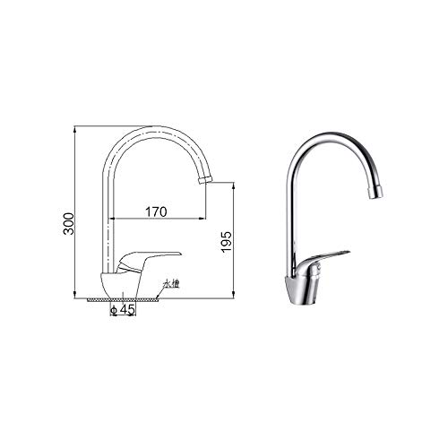 Grifo de cocina mezclador con caño giratorio de cobre fino y funcionamiento para agua fría y caliente 3