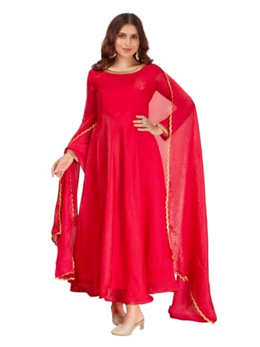 Xomantic Fashion Womens Silk Blend Anarkali Gown With Dupatta Xomantic Fashion Womens Silk Blend Anarkali Gown With Dupatta