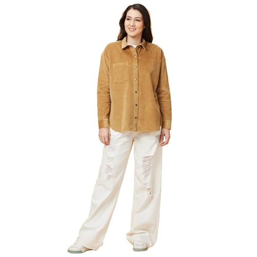 Image of Being Human Beige Loose Fit Women's Cotton Shirts Clothing