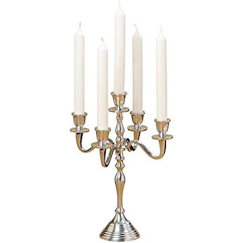 WHW Whole House Worlds Romantic Hamptons Five Candle Silver Candelabra, Hand Crafted, Centerpiece, Silver Aluminum Nickel, Approximately 1 Foot Tall (11.75 Inches, 30 cm) Fits Standard Taper Candles Cover