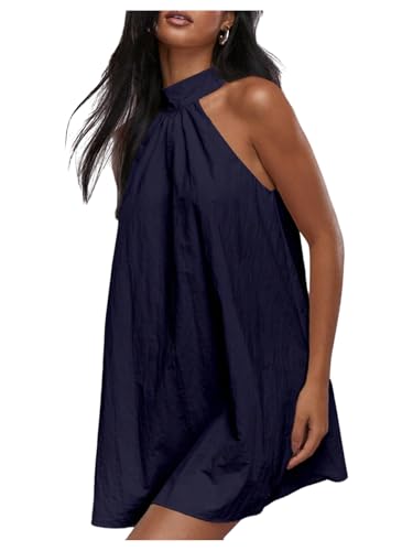 Floerns Women's Casual Sleeveless Tunic Dress Halter Neck Tie Back Loose Swing Dress
