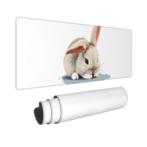 Tapis de souris grand format motif lapin avec base antidérapante pour ordinateur
