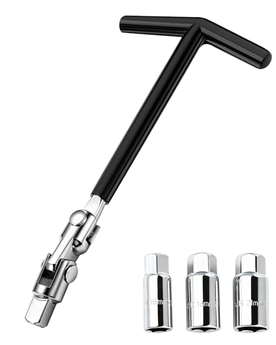 IMALPQPP Set de 4 Llave bujias universales con Casquillos 16mm / 18mm / 21mm y T-Grip – Llave para bujías, Apta para Coche y Moto