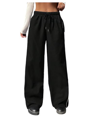 Milumia Women's Side Stripe Wide Leg Pants Tie Front Low Waist Trousers