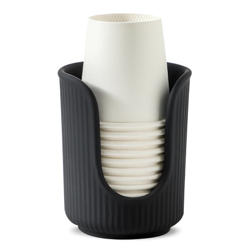 Dobbyby Ceramic Bathroom Cup Dispenser with Stylish Vertical Stripes - Disposable Mouthwash Cup...