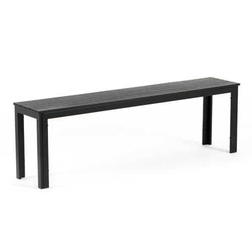 Panca da giardino 2 posti con telaio in acciaio verniciato e top a doghe effetto legno in polietilene, Panchina da esterno per 2 persone, Dimensioni compatte 141x28,5x43 cm - Fiona XL (Antracite)