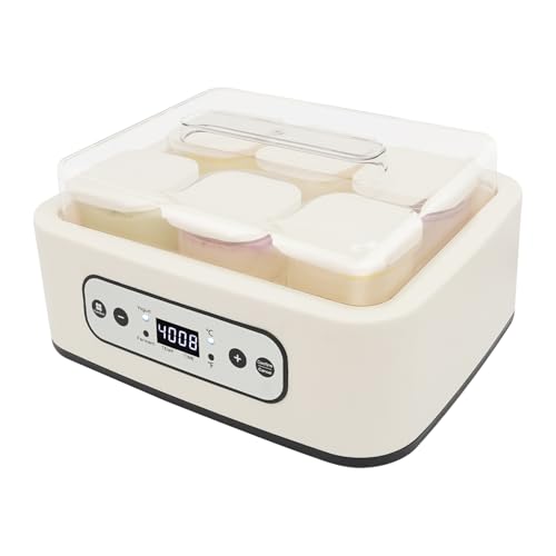 Yogurtera (1,5 L) con 6 tarros de 250 ml, máquina automática de yogur con temperatura y tiempo ajustables, máquina de yogur digital para el hogar