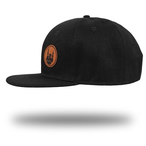 Image of Flat Brim Hats for Men - Gothic Style Skull Hat Leather Pattern - Hip-Hop Snapback Hat Skeleton Hats for Men