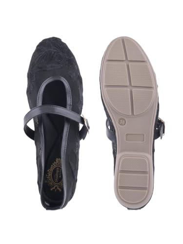 Image of Shoetopia Women's Embroidered Belly Shoes - Soft Comfortable Flats with Adjustable Strap | Traditional Floral Design for Casual & Ethnic Footwear