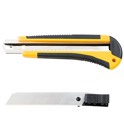 Image of CLAPONE Utility Knife - Retractable Box Cutter with 18mm Wide Sharp Blade | Smooth Auto-Lock Mechanism for Cutting Cartons, Cardboard & Boxes | Perfect for Office & Home Use (Yellow Cutter)