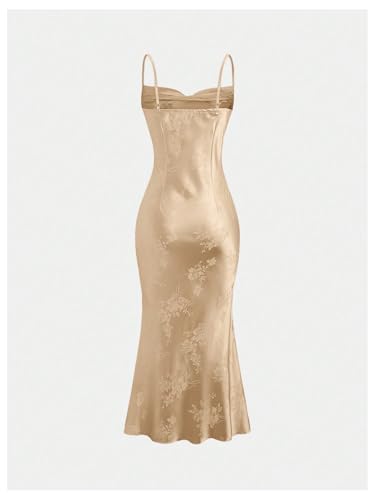 Image of Floerns Women's Spaghetti Strap Cowl Neck Long Slip Satin Silk Midi Dress