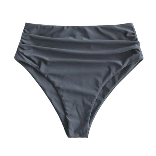 Image of ZAFUL Women High Waisted Bikini Bottoms Ruched Swimsuit Bottom Tummy Control Bathing Suit Bottoms Greyblue XL