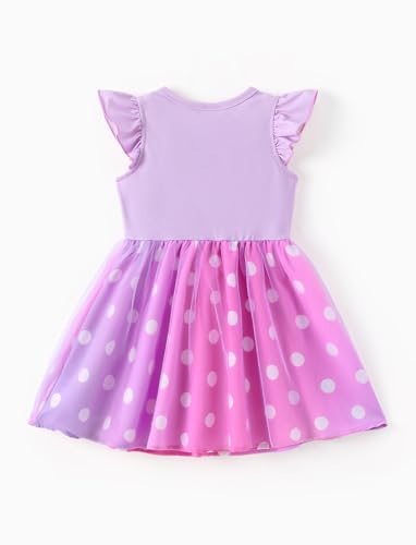 Image of Disney Princess Frozen Elsa Minnie Stitch Toddler Girl Tulle Tutu Dress Ruffle Sleeve Mesh Summer Birthday Party Clothes 2-9Y