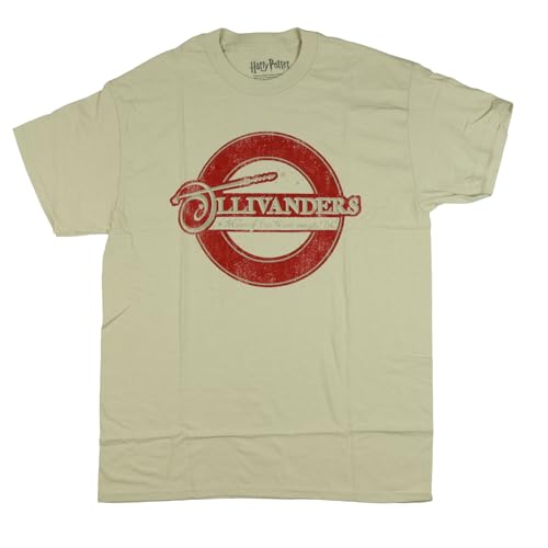Harry Potter T-Shirt Men's Ollivanders Wand Shop Adult Short Sleeve Tee (Medium) Tan