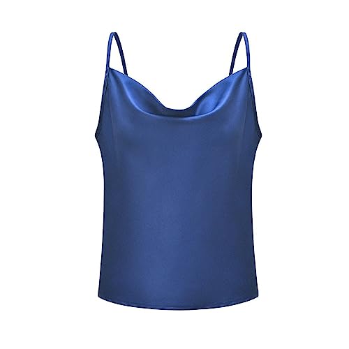 Camisole en satin col en V d'aspect soie top basique sans manches premium - 3