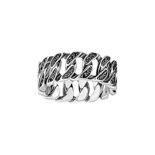 Bague large en argent recyclé gourmette sertie de zircone cubique noire