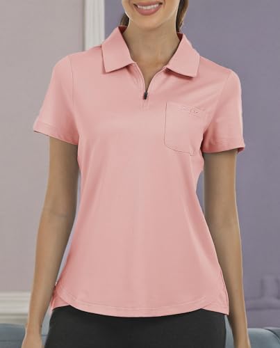 Image of MoFiz Womens Zip up Golf Polo Shirt Short Sleeve Workout Golf Top Moisture Wicking Lightweight Tennis Shirts