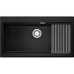 Fregadero 90 Cm Fregadero Cocina 90 x 50 cm, Fregadero Granito Un Seno + Sifón Clásico, Fregadero Empotrado Oslo 90 Level de Primagran, Negro