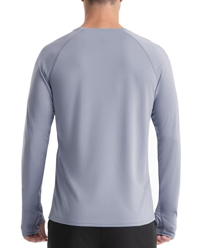 Roadbox Mens UPF 50+ Long Sleeve Swim Rash Guard, UV Sun Protection SPF Shirts for Outdoor Fishing Hiking Running Silver Gray2