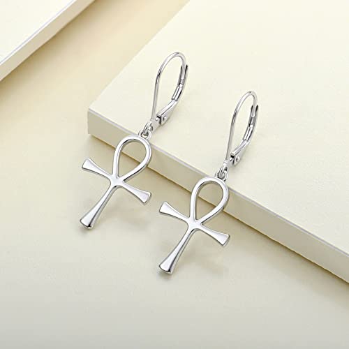 Yl Ankh Cross Earrings 925 Sterling Silver Criss Dangle Drop Earrings Polished Leverback Jewelry #TOP4