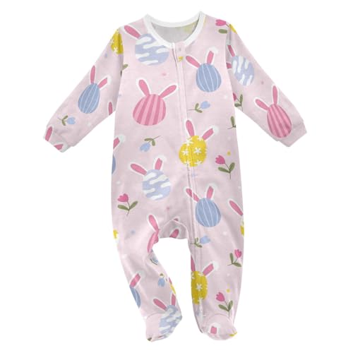Dussdil Easter Egg Bunny Ears Baby One-Piece Footies Flowers Dots Newborn Rompers Pajamas Cotton Footed Pjs for Sleep Play Boys Girls 12 Month