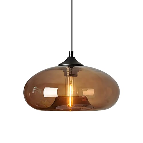 HJXDtech Suspension Luminaire Industriel Vintage avec Abat-Jour en Verre Soufflé 28cm - Lampe...