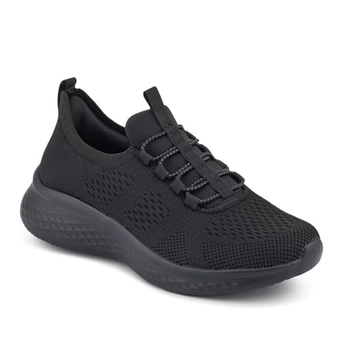 Wide Fit Easy Step in Bungee Lace Trainers - Black Size 6