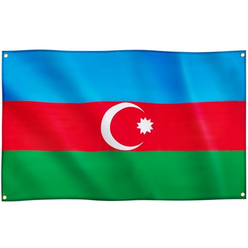 Runesol Drapeau de l’Azerbaïdjan, 91x152cm, 3ft x 5ft, üçrəngli bayraq, Tricolore, Azerbaidjanais, 4 Anneaux, œillet dans chaque coin, Novruz, Drapeaux Premium, Couleurs vives