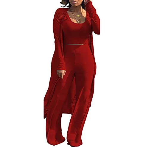 Image of Women's 2 Piece Outfits Set Ribbed Short Sleeve Casual Crop Top Wide Leg Pants Suit Set