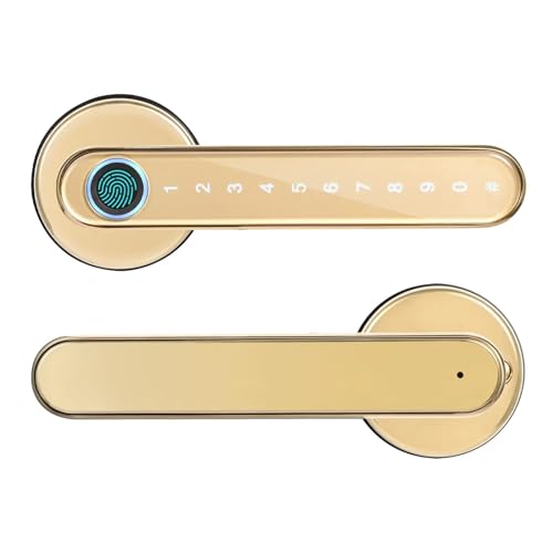 Cerradura biométrica con huella dactilar y Bluetooth, color dorado, compatible con la aplicación Tuya, cerradura de puerta inteligente digital, cerradura electrónica con manija.(C)