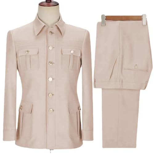 Pink Men Suit 2 Pcs Gold Button Square Collar Formal Business Official Work Wear Jacket with Pants3