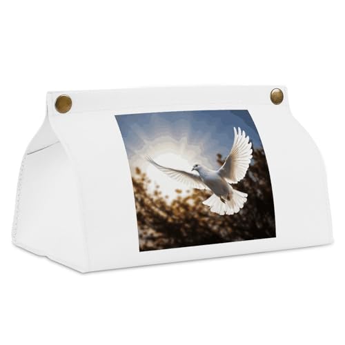 White Dove Flying in The Sun White Tissue Box Cover Rectangle PU Leather Cover for Tissue Boxes Modern Tissue Holder for Bathroom Office Tissue Holders Decorative Cute Napkin Holder for Kitchen Bedroo