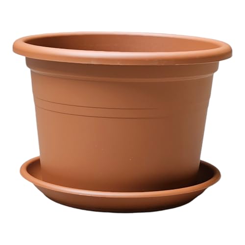 Teramico 4 x Blumentopf Pflanzgefäß Farbe Anthrazit Terrakotta und Taupe inkl. Untersetzer Kunststoff Übertopf Pflanzkübel Rund in verschiedenen Größen (Terrakotta, Ø 30cm)