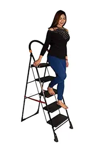 Parasnath Black Diamond Ladder 5 Step Heavy Folding Step Ladder with Wide Step 5.1 FT Ladder Made in India
