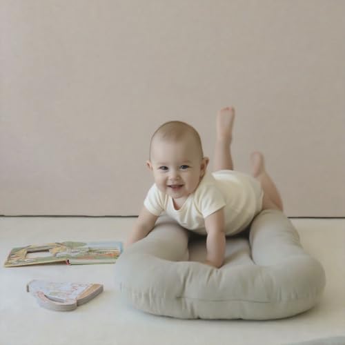 Image of Infant Support Cushion - Baby Support Cushion for Newborn, 0-24 Months, Portable Tummy Time Mat for Home and Travel, Soft Cotton, Supervised Use, Baby Essentials Gift,Grey(1 Cushion + 1 Cover)