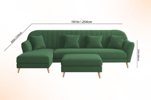 Image of Atticus LHS 6 Seater L Shape Sofa Set with Ottoman Living Room (Green Colour Fabric) Premium Fabric Sofa Set for Living Room