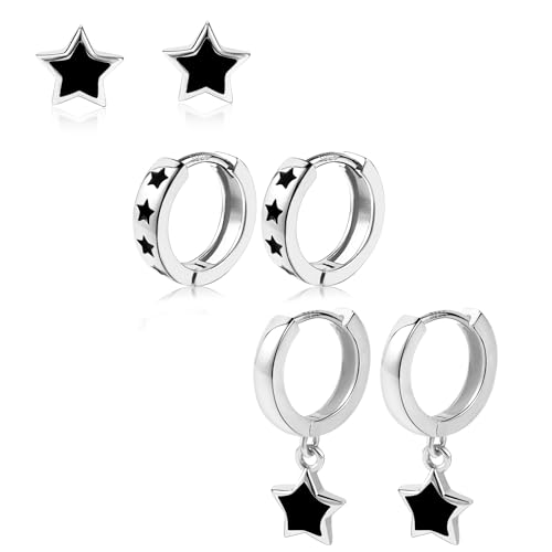 ALEXCRAFT Pendientes Mujer Plata Aros Plata De Ley 925 Aguja Estrella Piercing Oreja Set Aretes