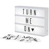 My Cinema Lightbox - Mini-Kino-Leuchtkasten, 20x15cm, LED-Zitatschild mit 100 Buchstaben, Zahlen und Symbole, Ladekabel enthalten, A5 weiß, Retro Kino Leuchtkasten, Individualisierbar