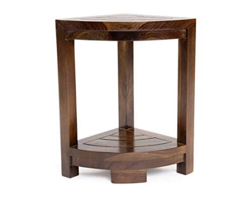 ALA Teak Corner Teak Wood Bath Spa Shower Stool Corner Table Bench Stool Fully Assembled Brown
