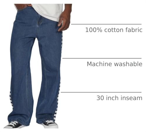 Image of Plaid&Plain Men's Baggy Jeans Wide Leg Heavyweight 100% Cotton Loose Fit