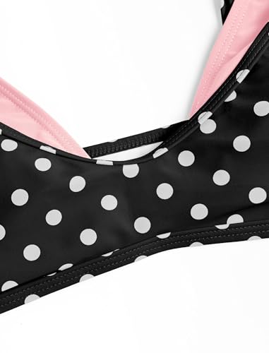 Image of ZAFUL Women's Polka Dot Bikini Set Double Layer Halter Swimsuit Colorblock Side Tie 2 Piece Bathing Suit