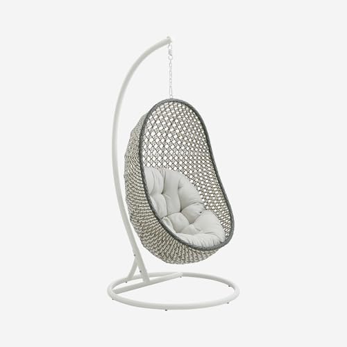 Habitat - Fauteuil Suspendu de Jardin en résine tressée et métal Blanc - Vert Kaki Manoa