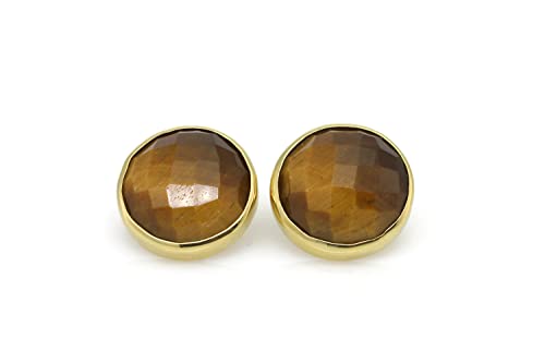 Boucles d'oreilles en oeil de tigre semi-précieux et or pour femme élégante