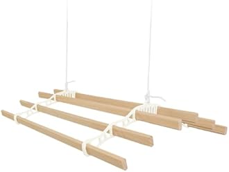 Clothes Airer Ceiling Pulley 6 Lath 1.4m Ivory Maid Traditional Mounted Clothing Dryer Victorian Clothes Horse Laundry Drying Rack Extendable Cast Iron Varnished Pine Kitchen Utility FREE Fixing Kit