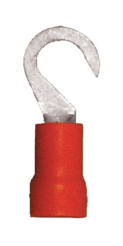 160140-1000 PVC Solderless Hook Terminal, 22-18 Wire Gauge, #10 Hook Size, Tin Plated Annealed Copper, Serrated Barrel, Copper, Red (Pack of 1000)